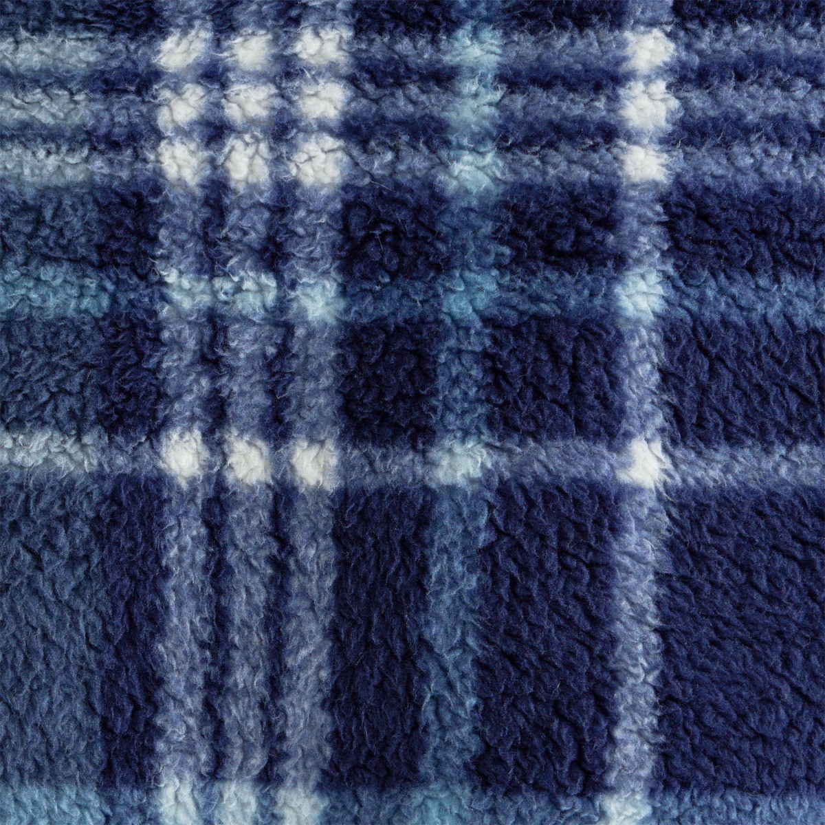 OHS Tartan Check Print Teddy Dressing Gown, Adults - Navy>