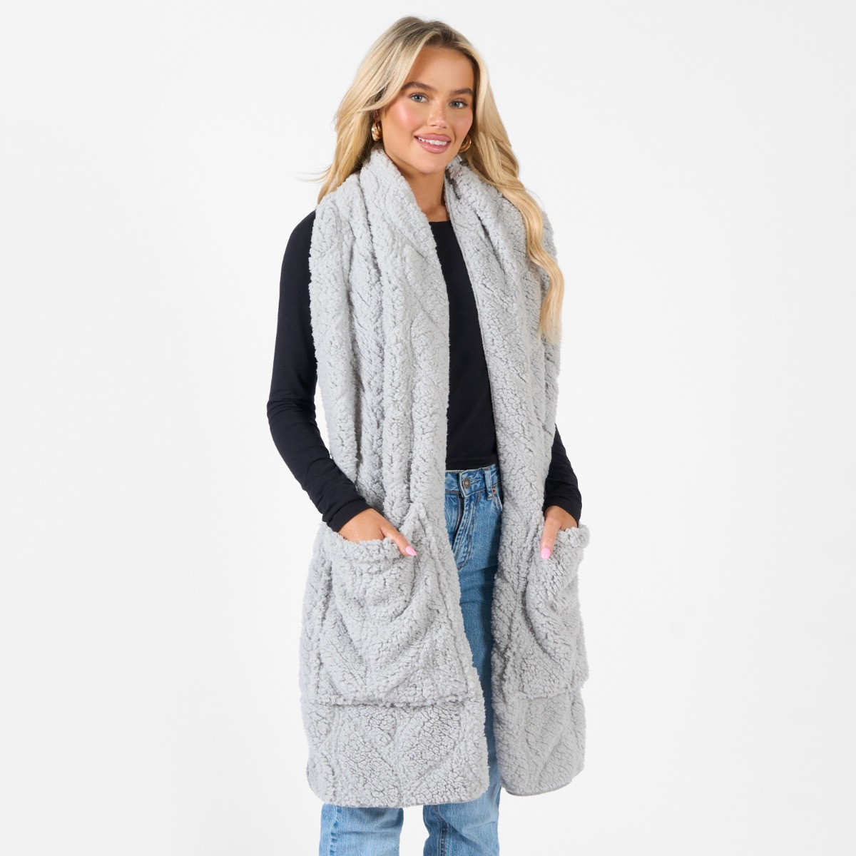 OHS Braided Fleece Pocket Scarf - Grey>