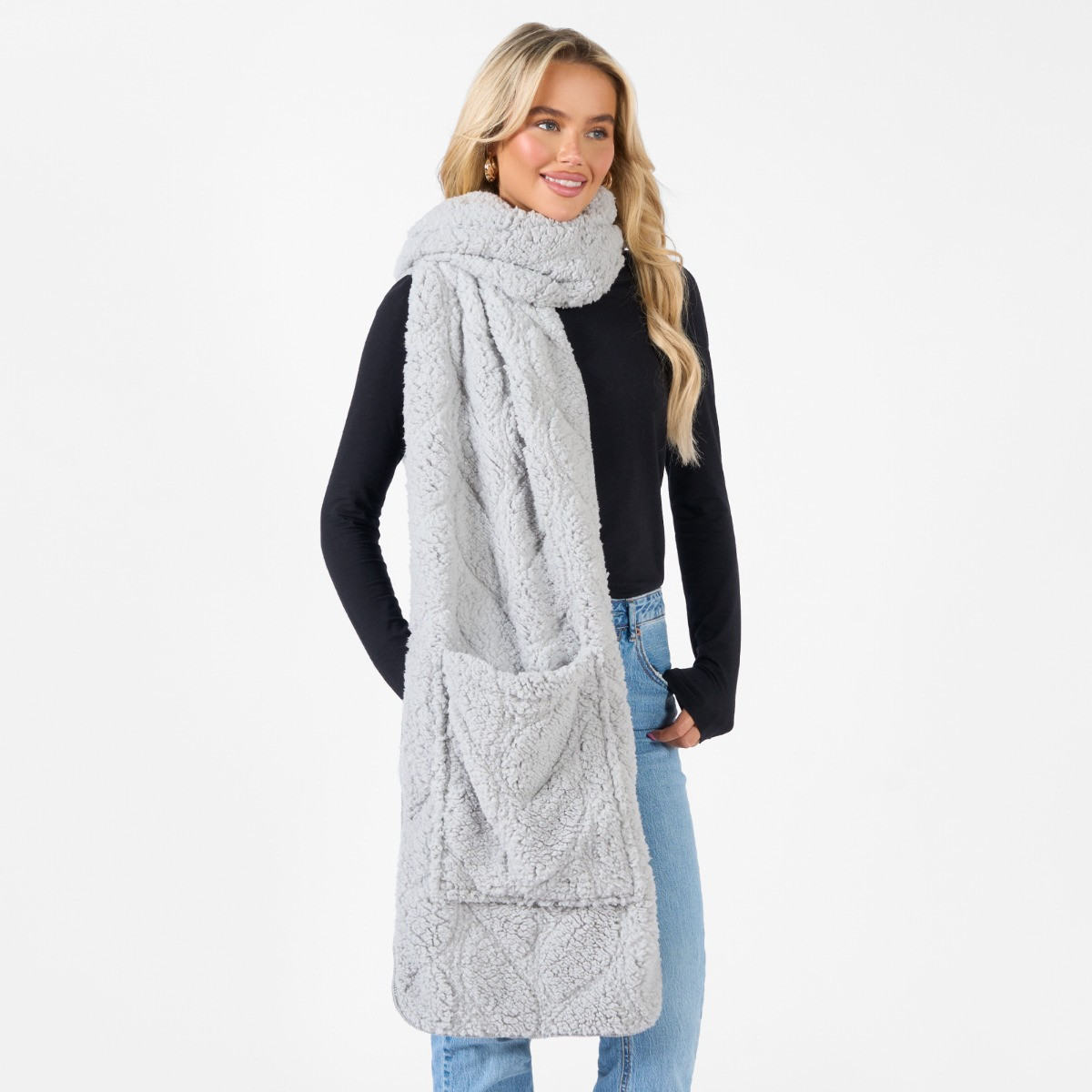 OHS Braided Fleece Pocket Scarf - Grey>