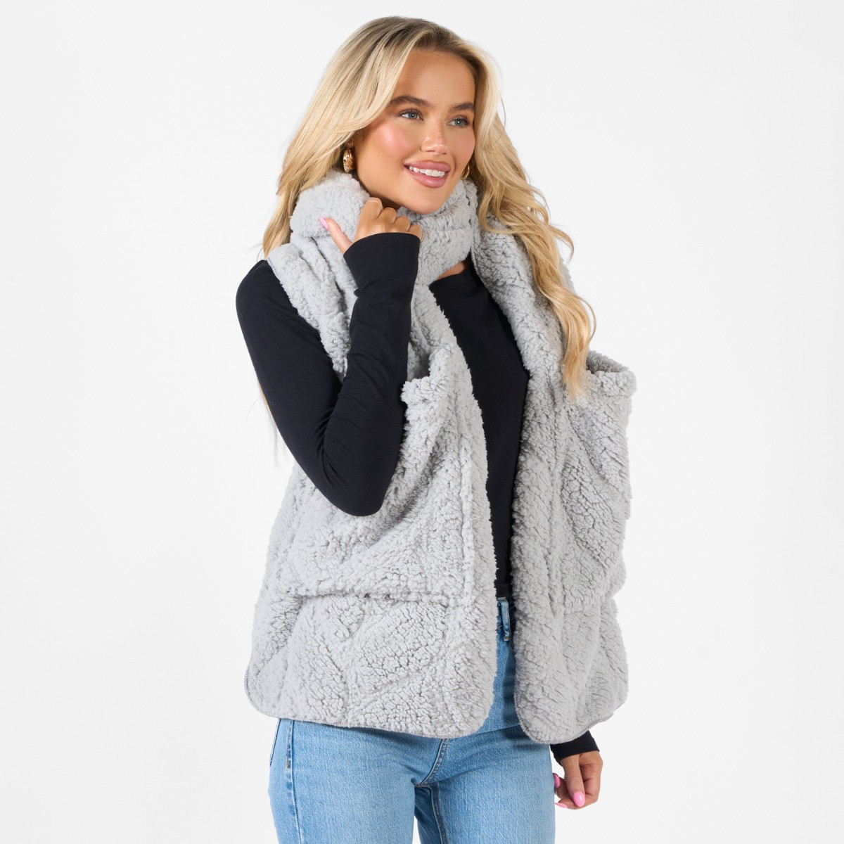 OHS Braided Fleece Pocket Scarf - Grey>