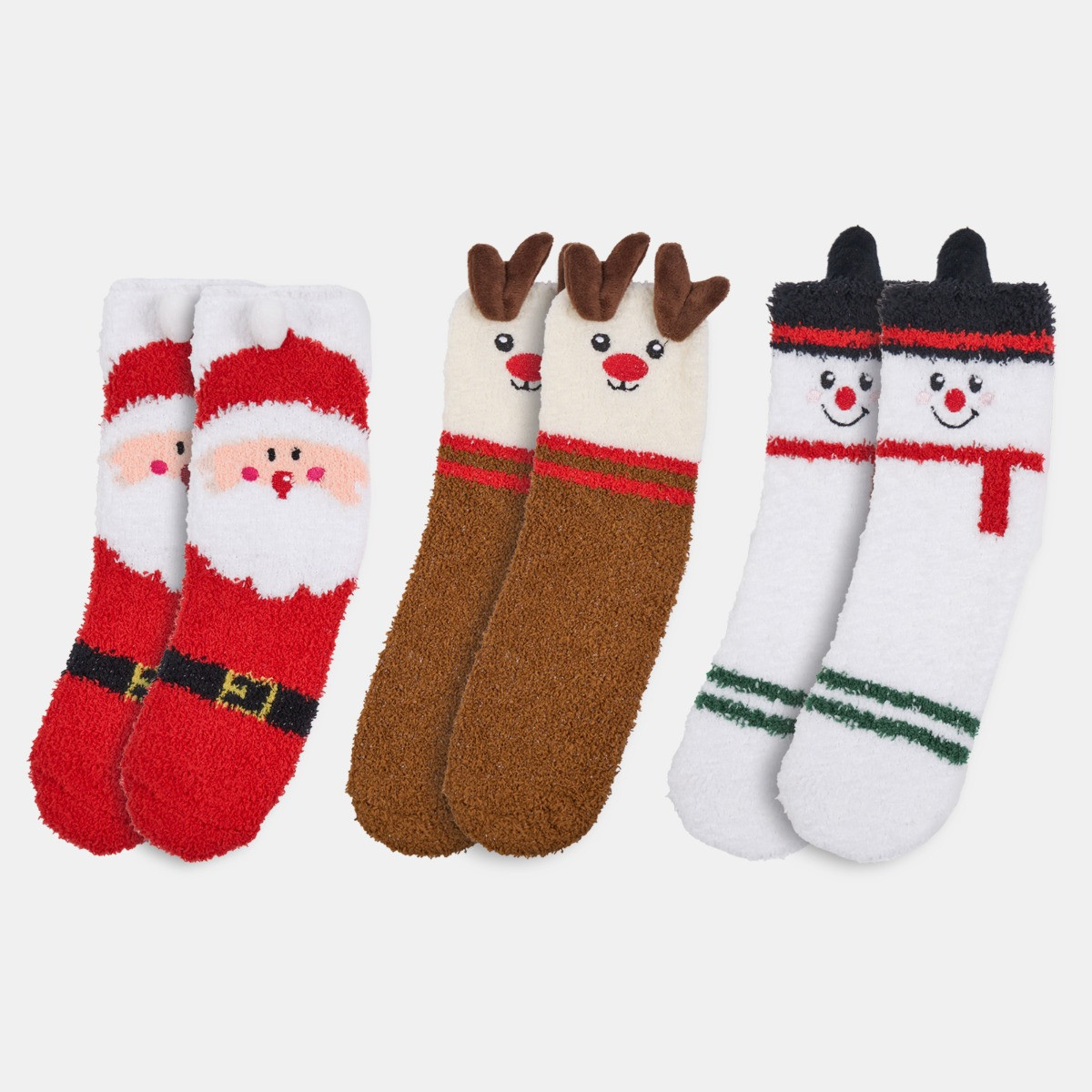 OHS 3 Pack Fluffy Fleece Christmas Novelty Socks - Multi>