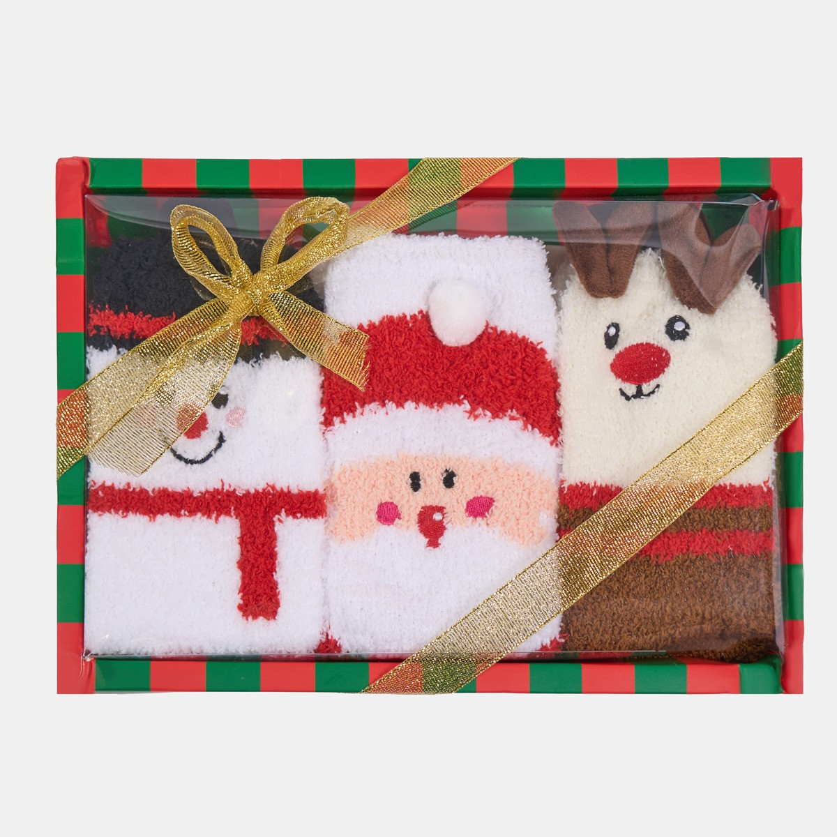 OHS 3 Pack Fluffy Fleece Christmas Novelty Socks - Multi>