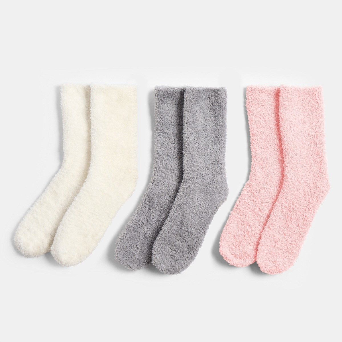 OHS 3 Pack Fluffy Fleece Socks - Grey Blush Cream>