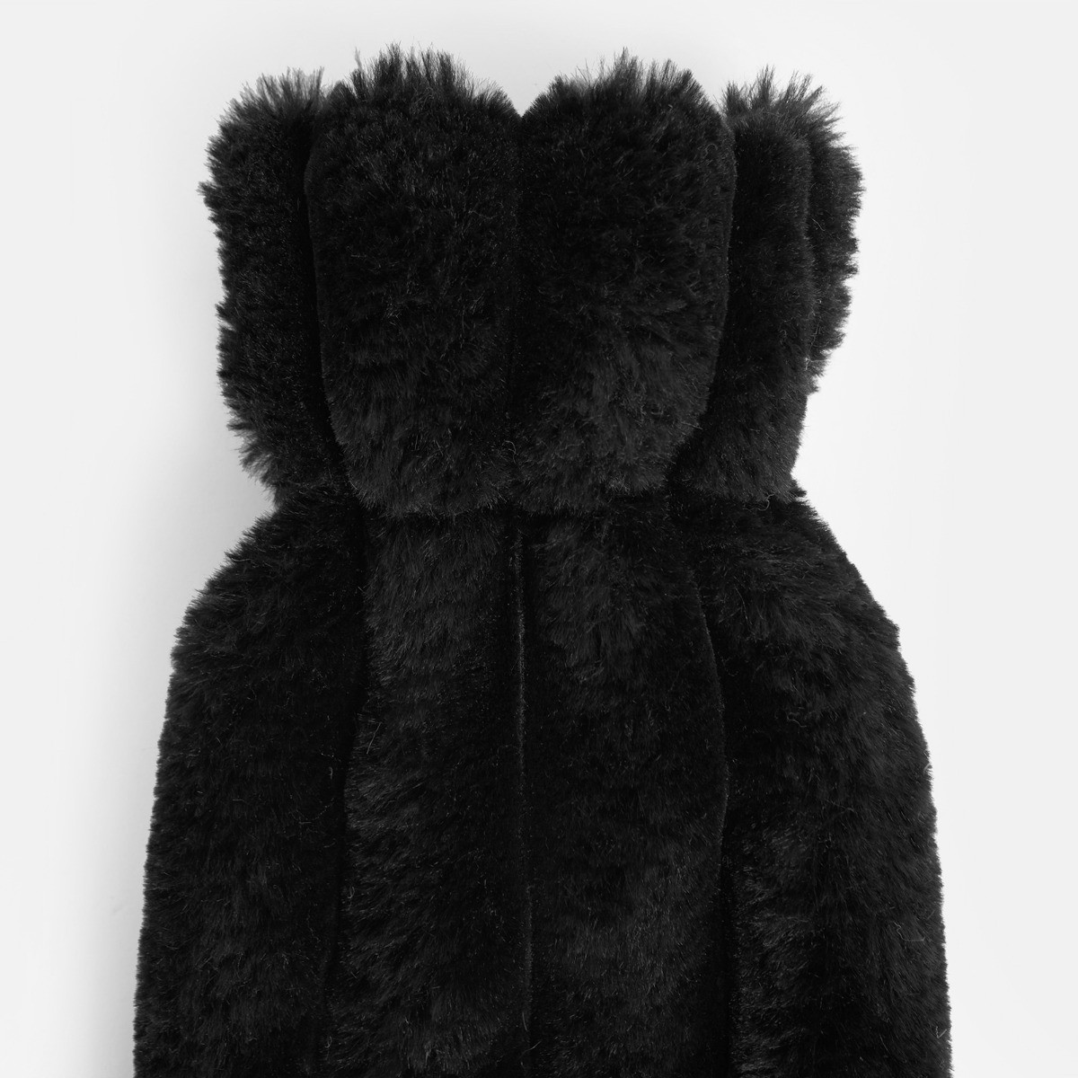 OHS Faux Fur Bubble Rib Extra Long Hot Water Bottle - Black>