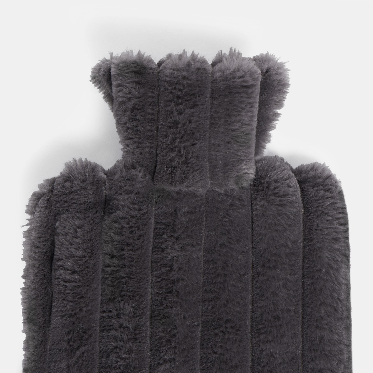 OHS Faux Fur Bubble Rib Hot Water Bottle - Charcoal >