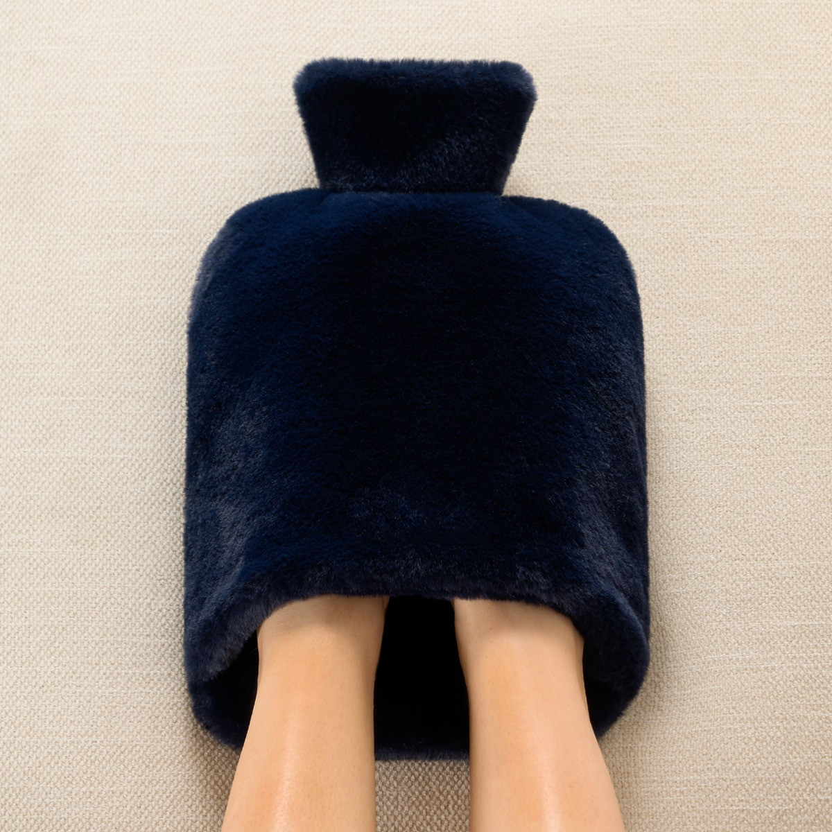 OHS Faux Fur Hot Water Bottle Foot Warmer - Navy >