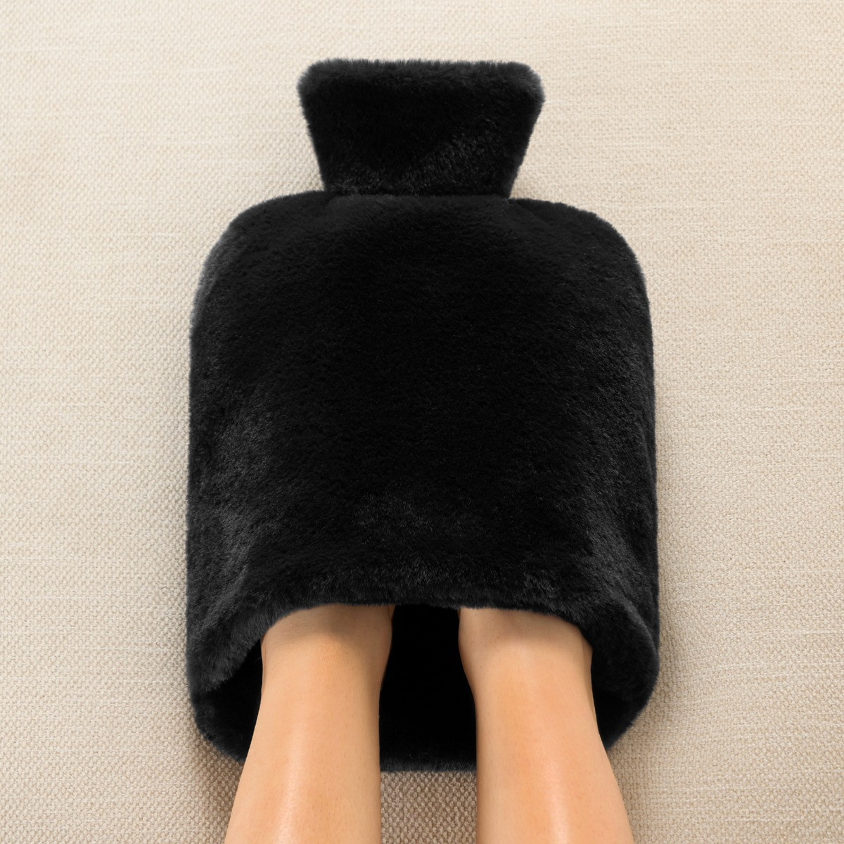 OHS Faux Fur Hot Water Bottle Foot Warmer - Black>