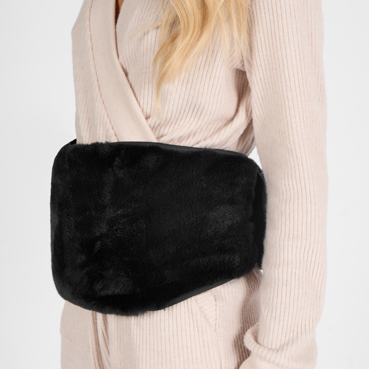 OHS Faux Fur Adjustable Hot Water Bottle Belt - Black>