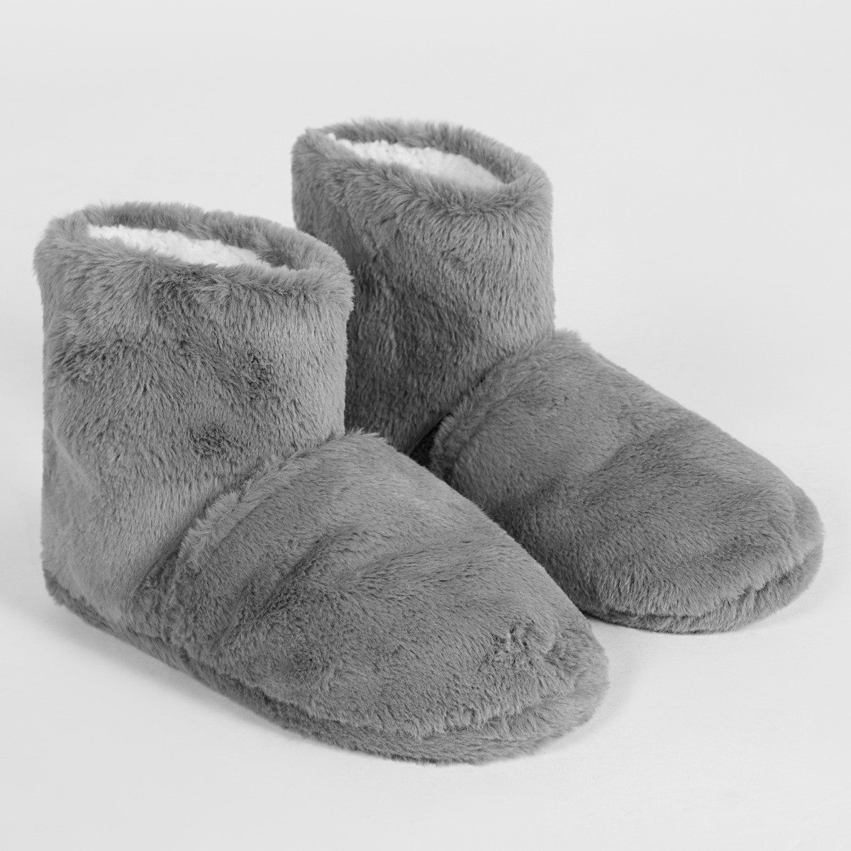 OHS Microwavable Faux Fur Boot Slippers - Grey >