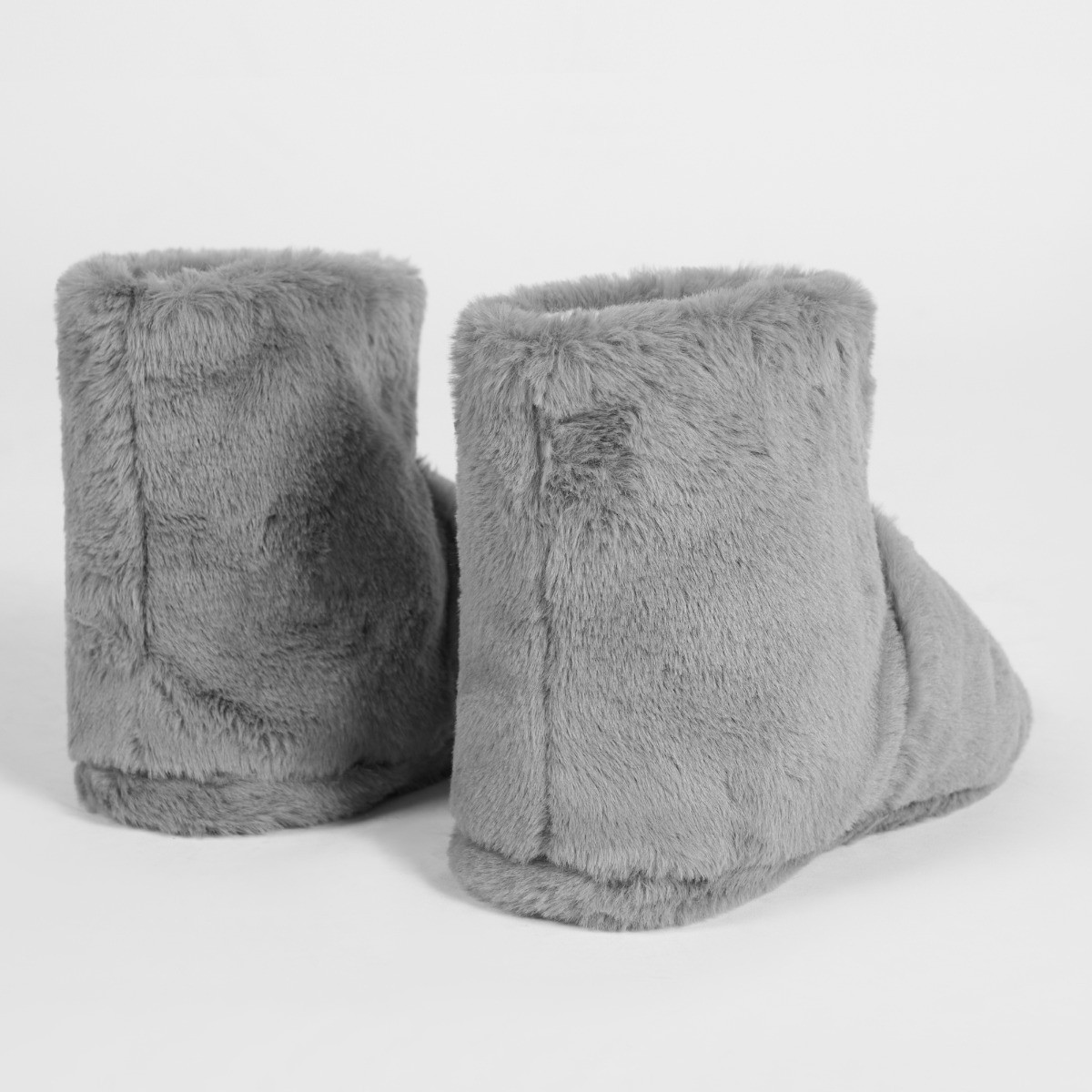 OHS Microwavable Faux Fur Boot Slippers - Grey >