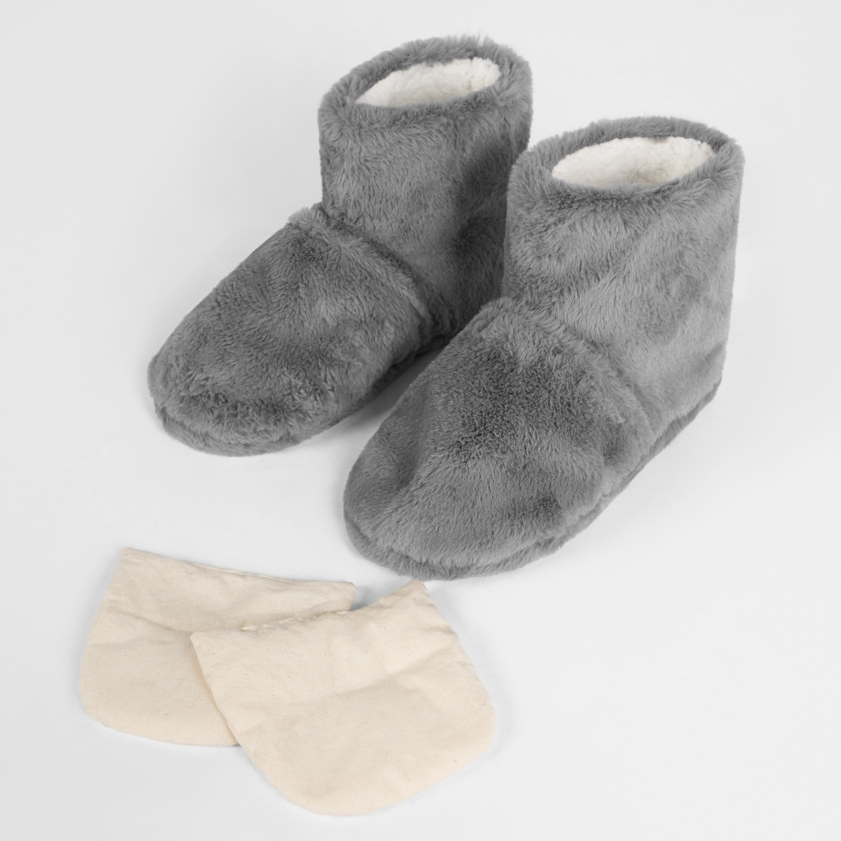 OHS Microwavable Faux Fur Boot Slippers - Grey >