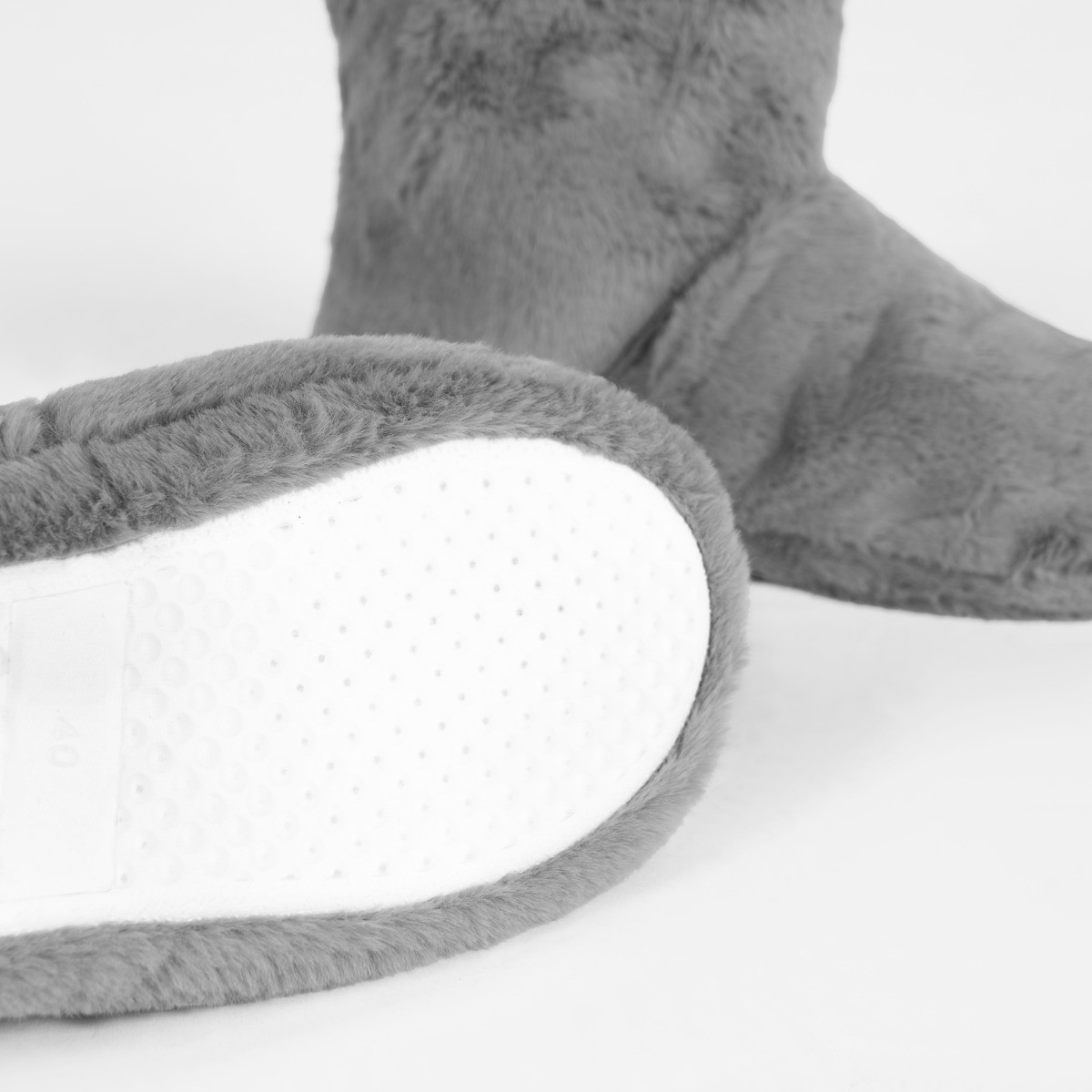 OHS Microwavable Faux Fur Boot Slippers - Grey >