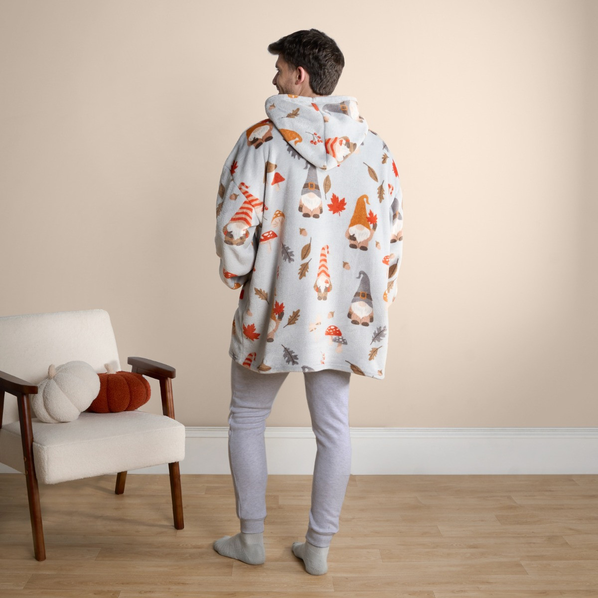 OHS Autumn Gonk Print Hoodie Blanket - Grey>