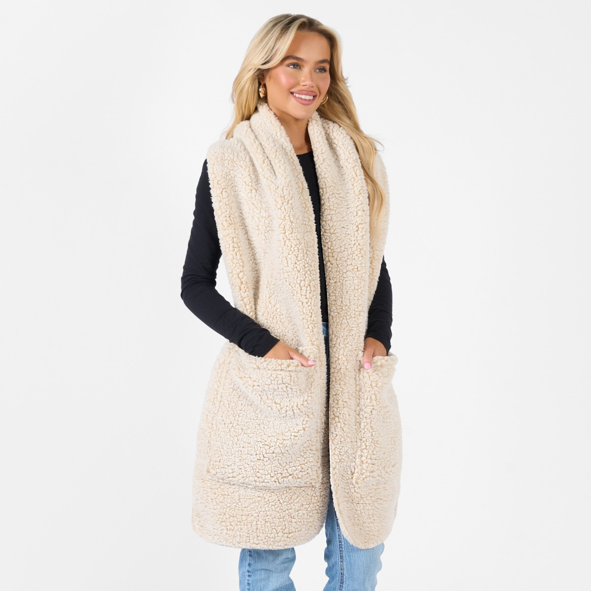 OHS Teddy Marl Pocket Scarf - Beige >