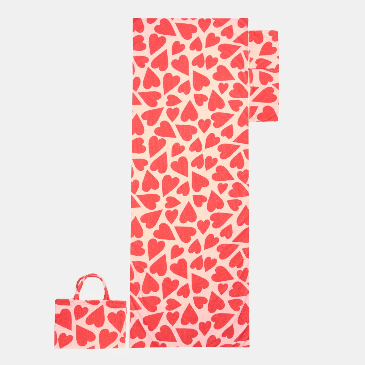 OHS Heart Print Beach Towel in a Bag - Pink>