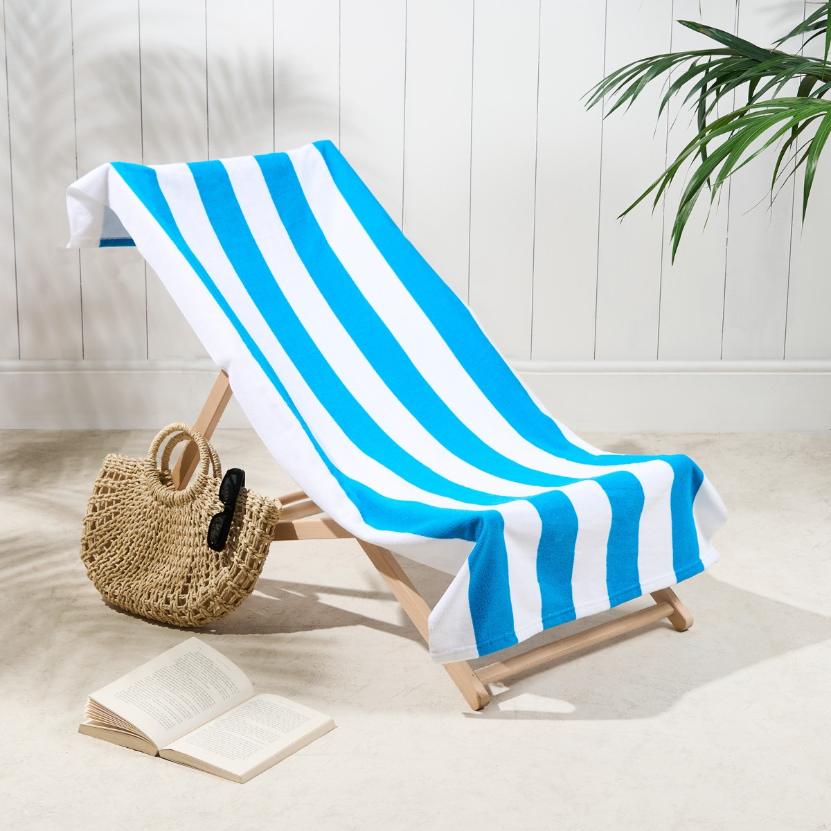 OHS Vertical Stripe Beach Towel - Sea Blue>