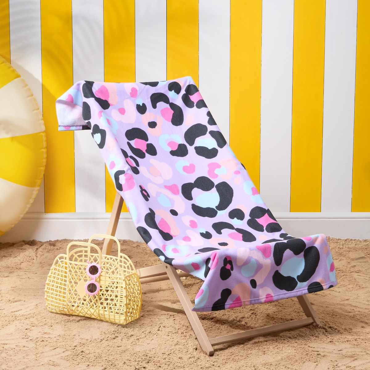 OHS Pastel Leopard Print Beach Towel - Lilac>