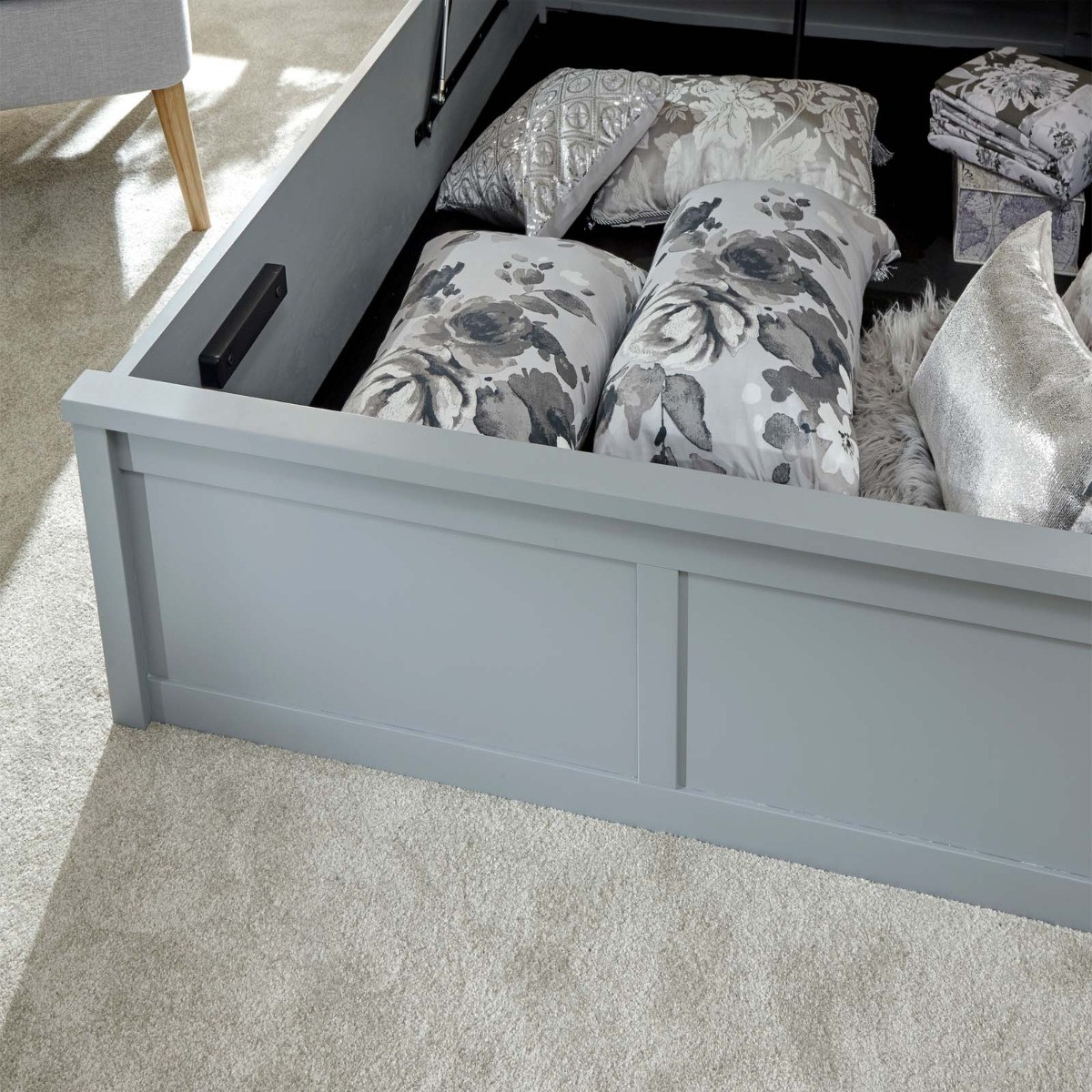 Como Wooden Ottoman Storage Bed, 5ft King - Grey>