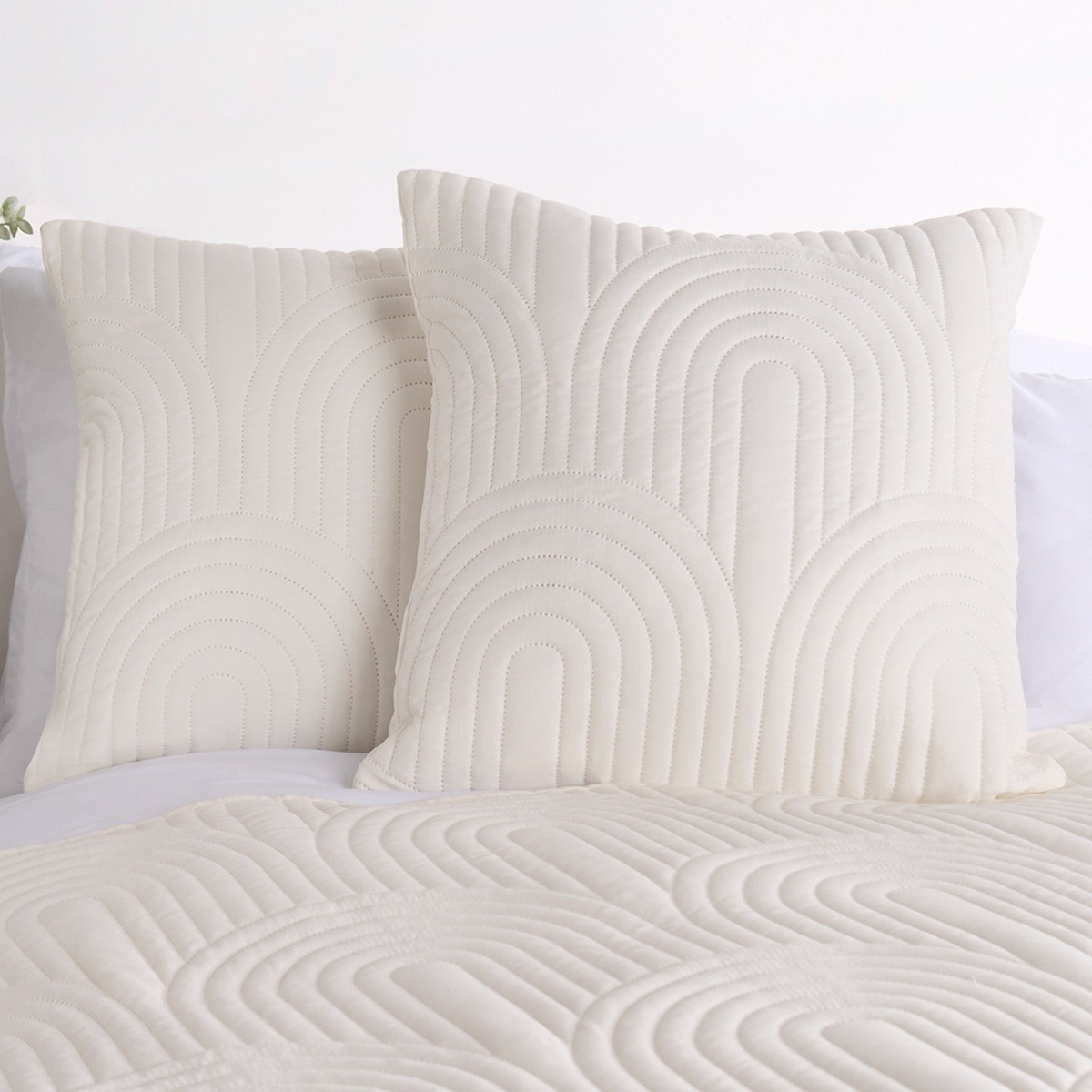 OHS Arches Embossed Pinsonic Cushion Covers, Cream - 2 Pack>