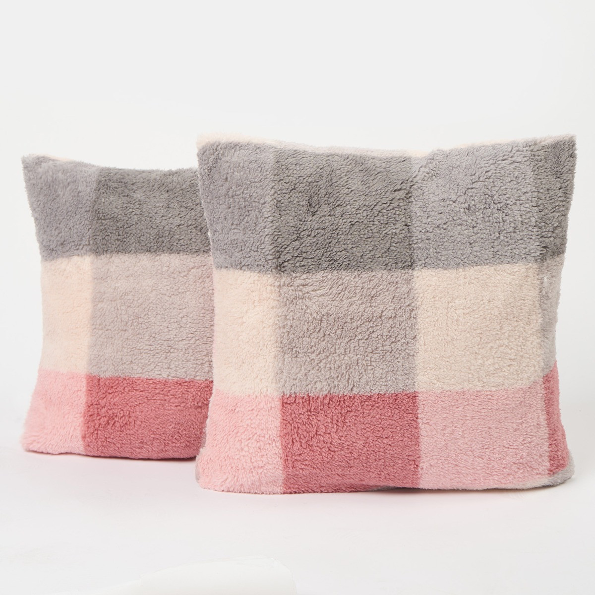 OHS Gingham Check Teddy Cushion Covers - Blush>