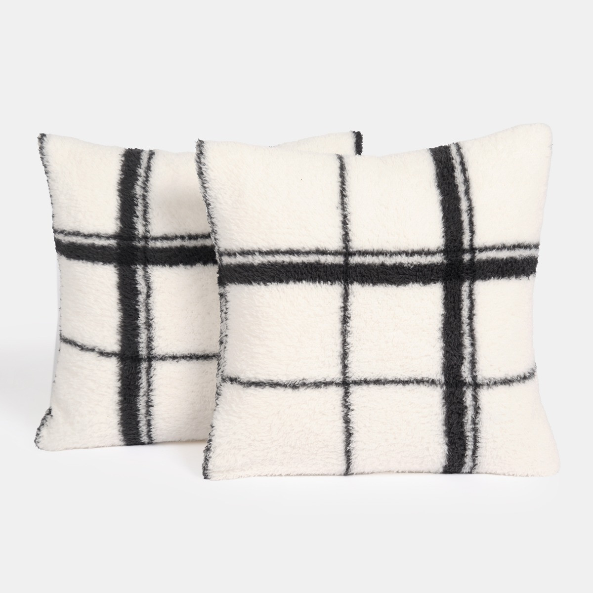 OHS Oakley Check Teddy Cushion Covers - Monochrome>