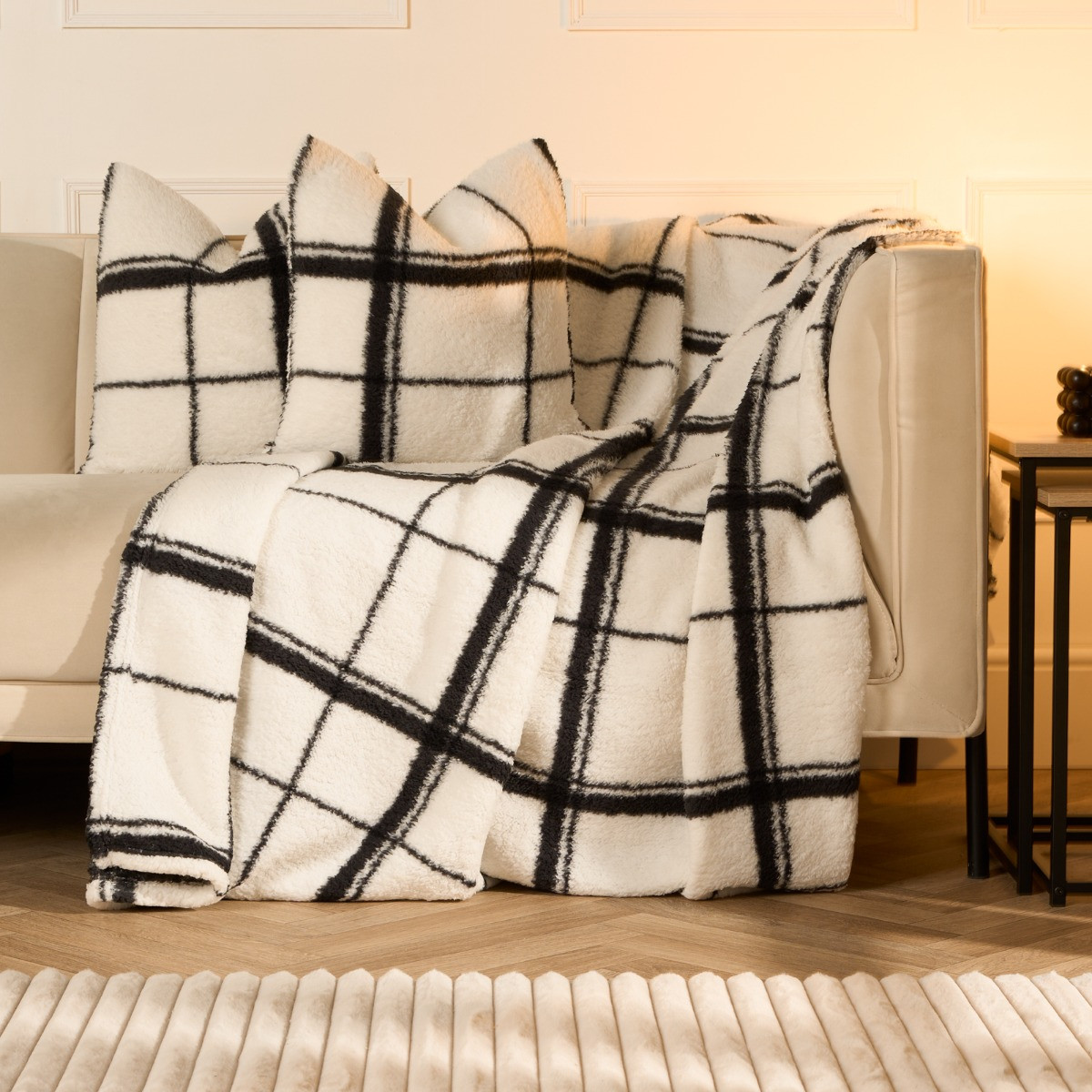 OHS Oakley Check Teddy Cushion Covers - Monochrome>