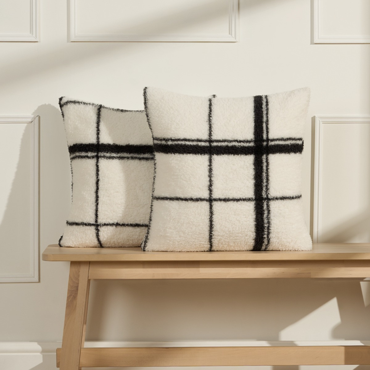 OHS Oakley Check Teddy Cushion Covers - Monochrome>