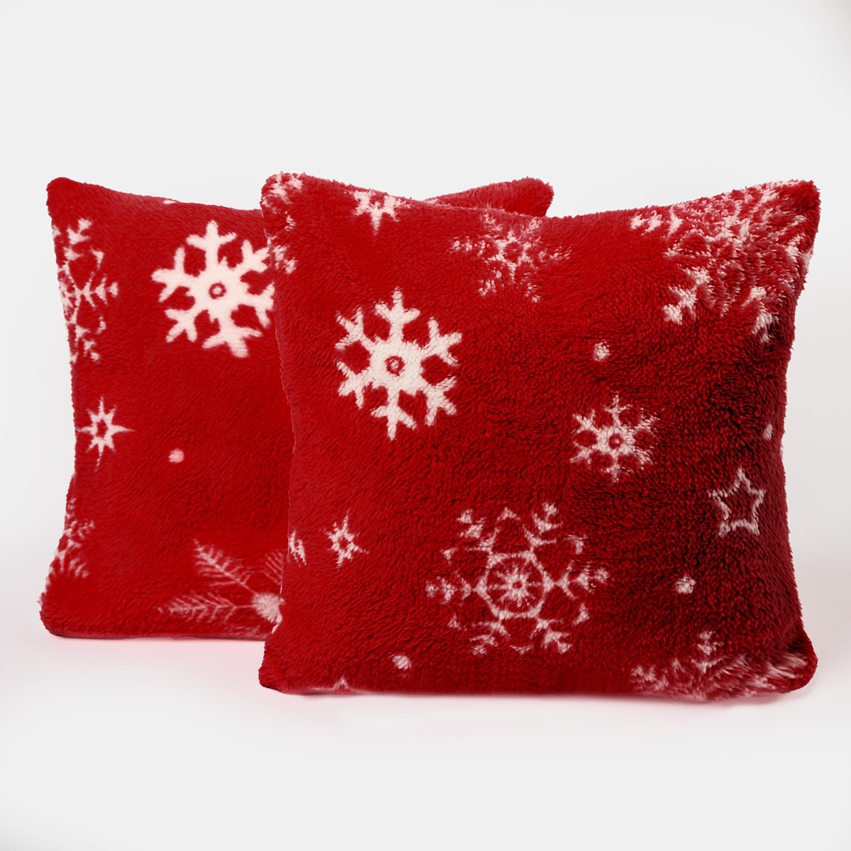 OHS Snowflake Print Teddy Cushion Covers - Red>