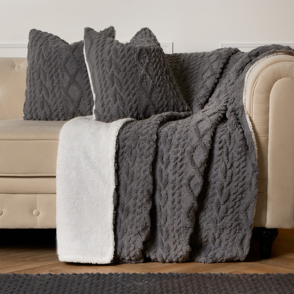 OHS Cable Knit Cushion Covers - Grey>