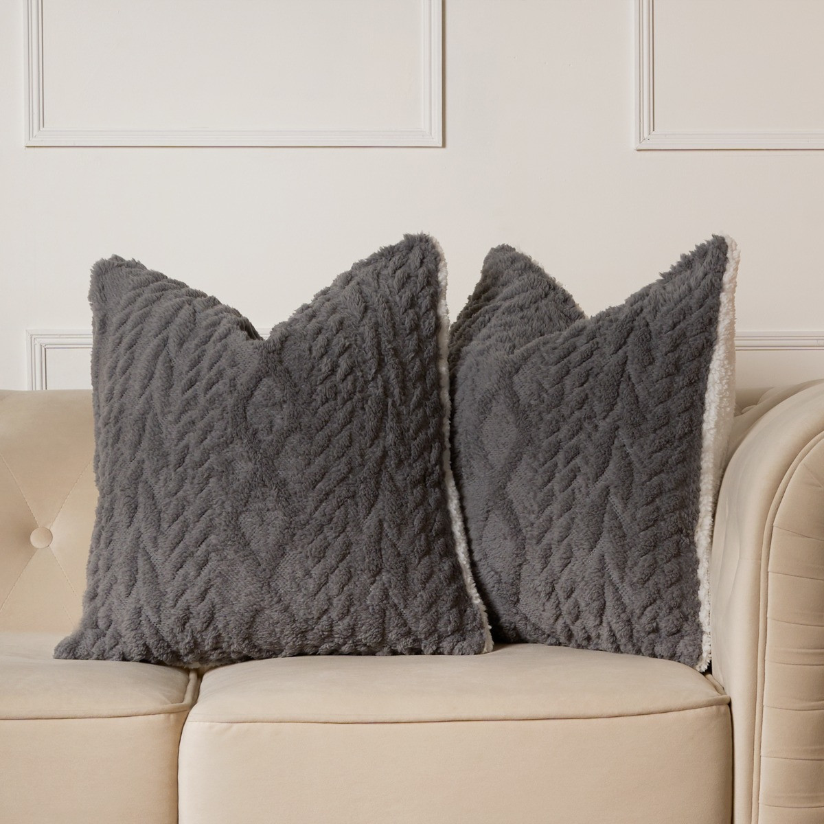 OHS Cable Knit Cushion Covers - Grey>