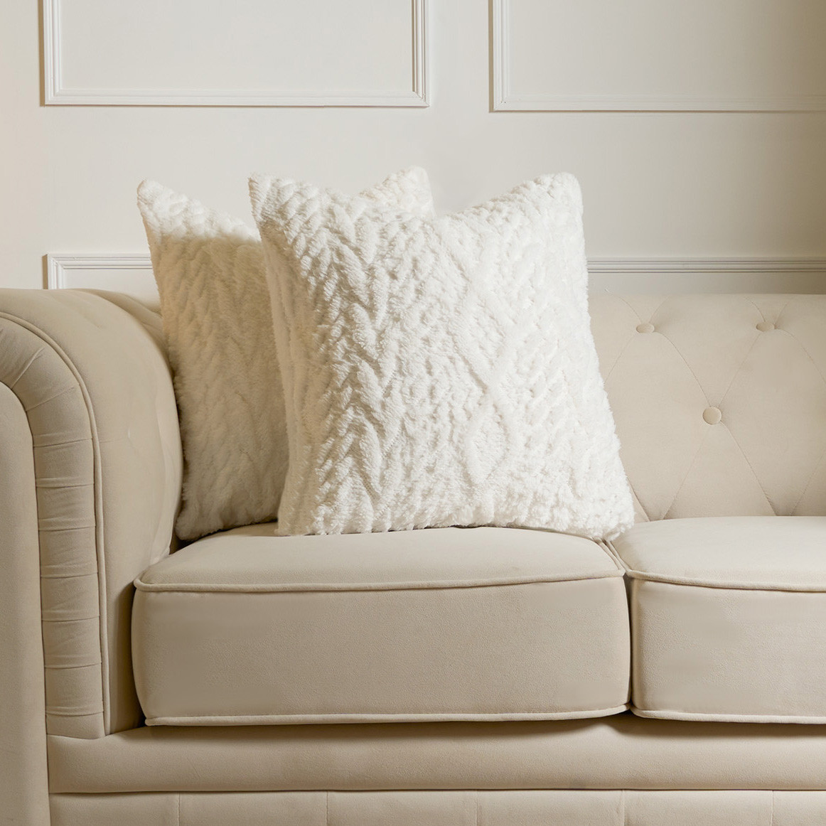 OHS Cable Knit Cushion Covers - Cream >