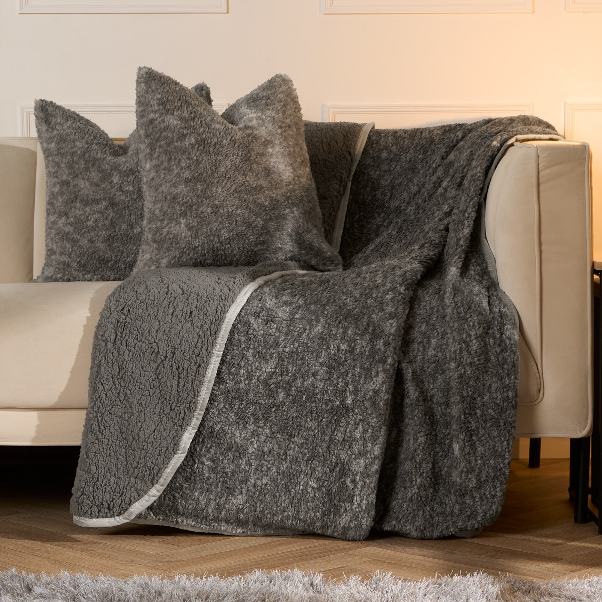 OHS Teddy Marl Texture Cushion Covers - Charcoal>