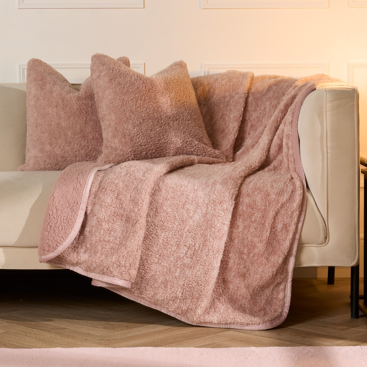 OHS Teddy Marl Texture Cushion Covers - Blush>