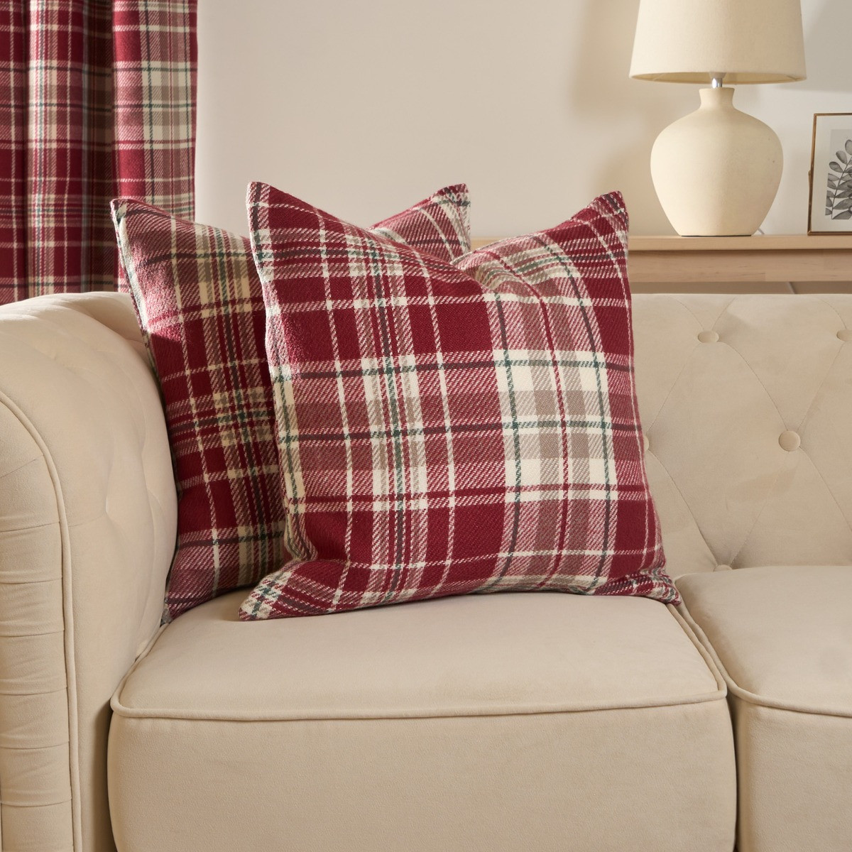 OHS Woven Check Cushion Covers Dorset Red