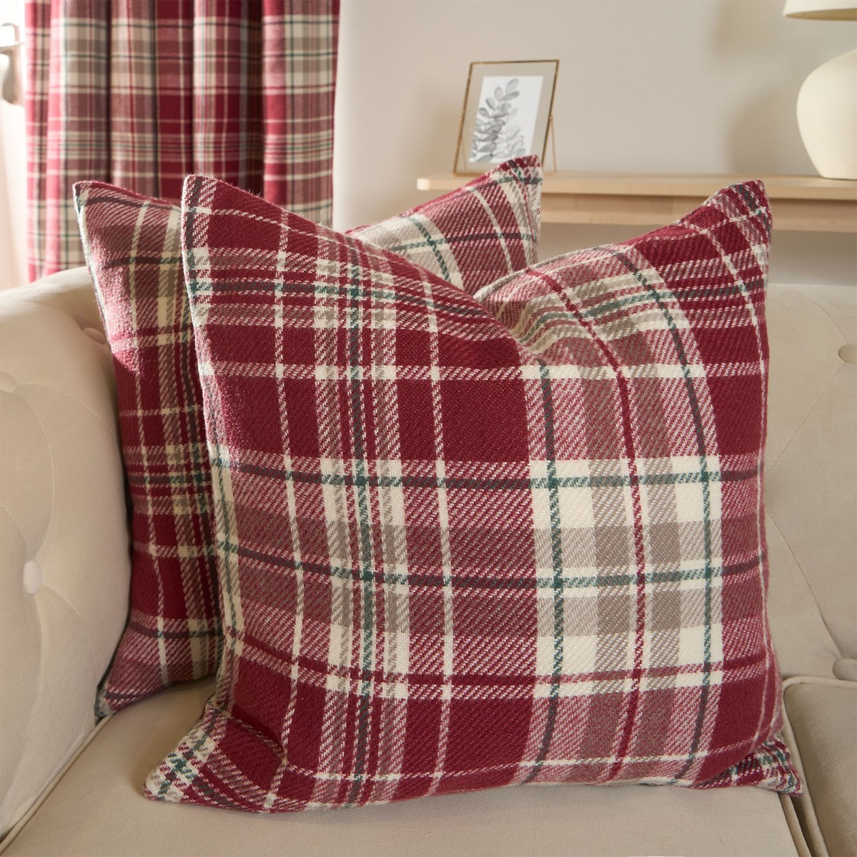 OHS Woven Check Cushion Covers - Dorset Red>