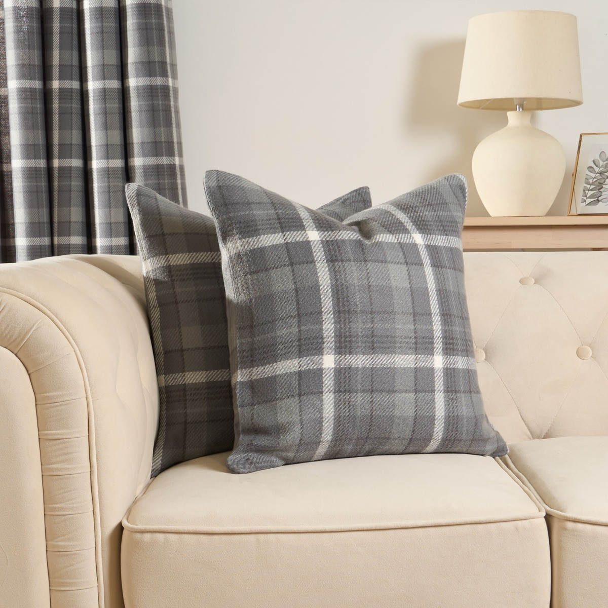 OHS Woven Check Cushion Covers - Winsford Charcoal>