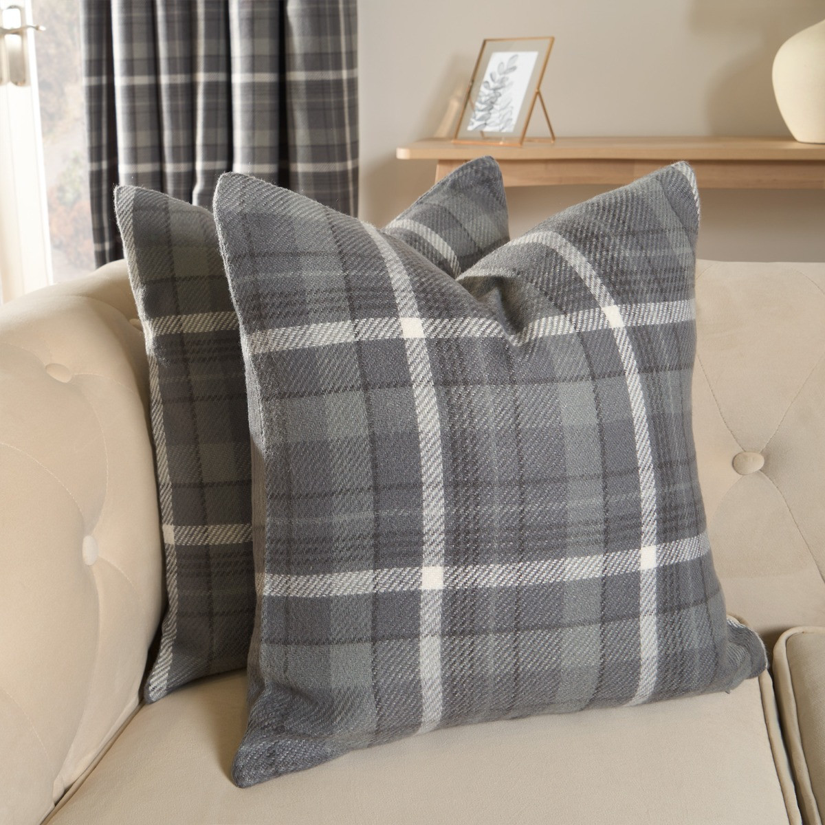 OHS Woven Check Cushion Covers - Winsford Charcoal>