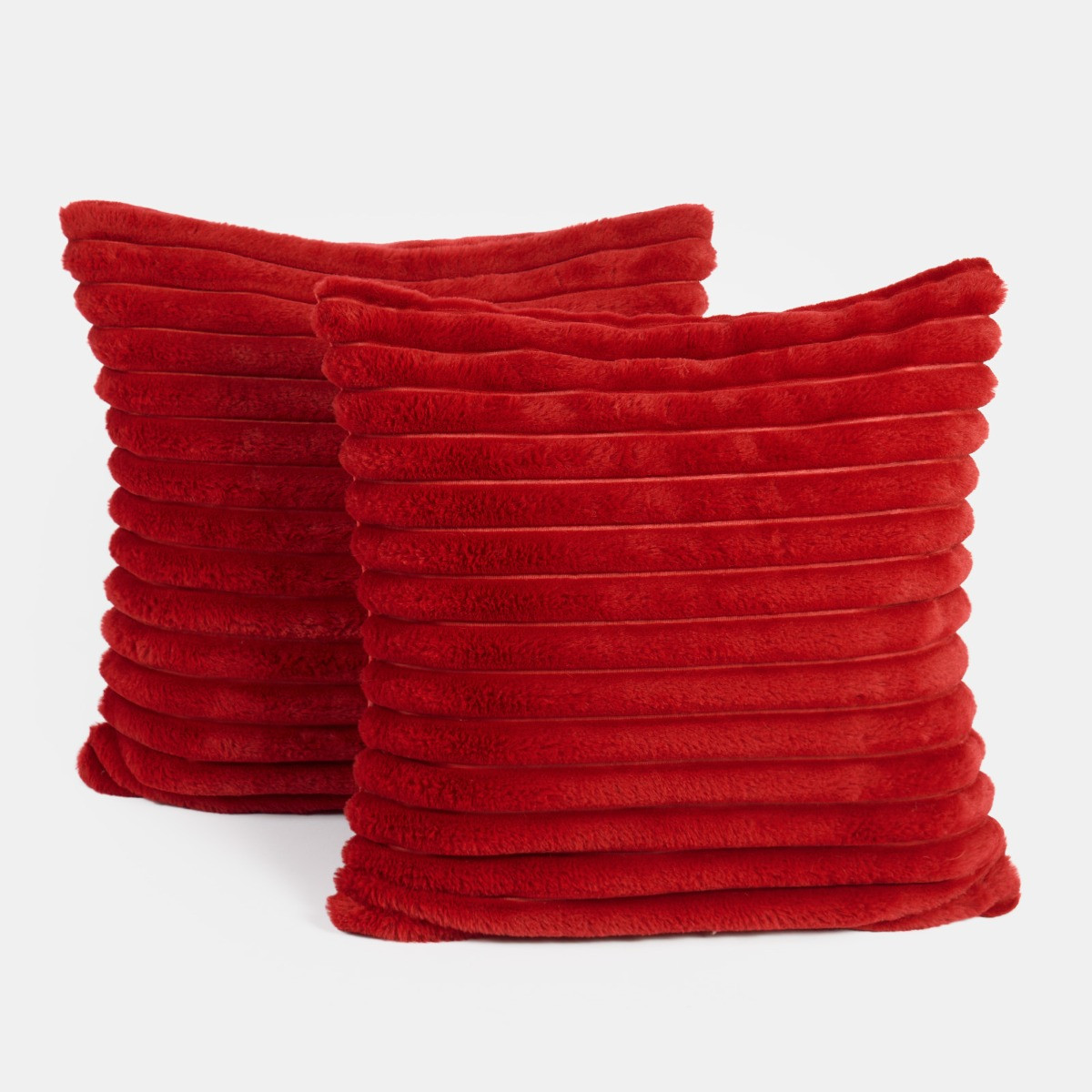 OHS Faux Fur Thick Ribbed Cushion Covers - Red>