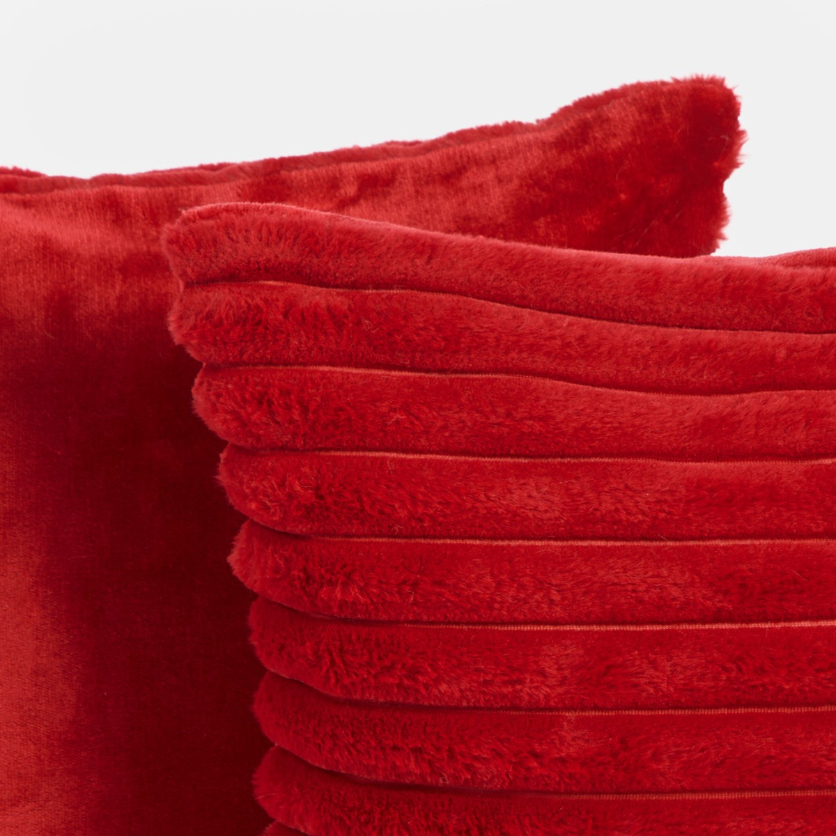 OHS Faux Fur Thick Ribbed Cushion Covers - Red>