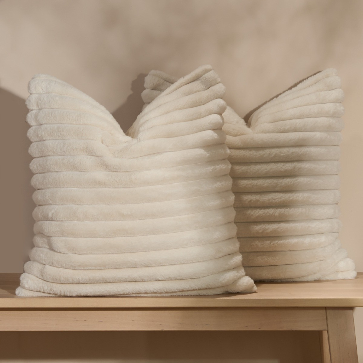 OHS Faux Fur Thick Ribbed Cushion Covers - Natural>