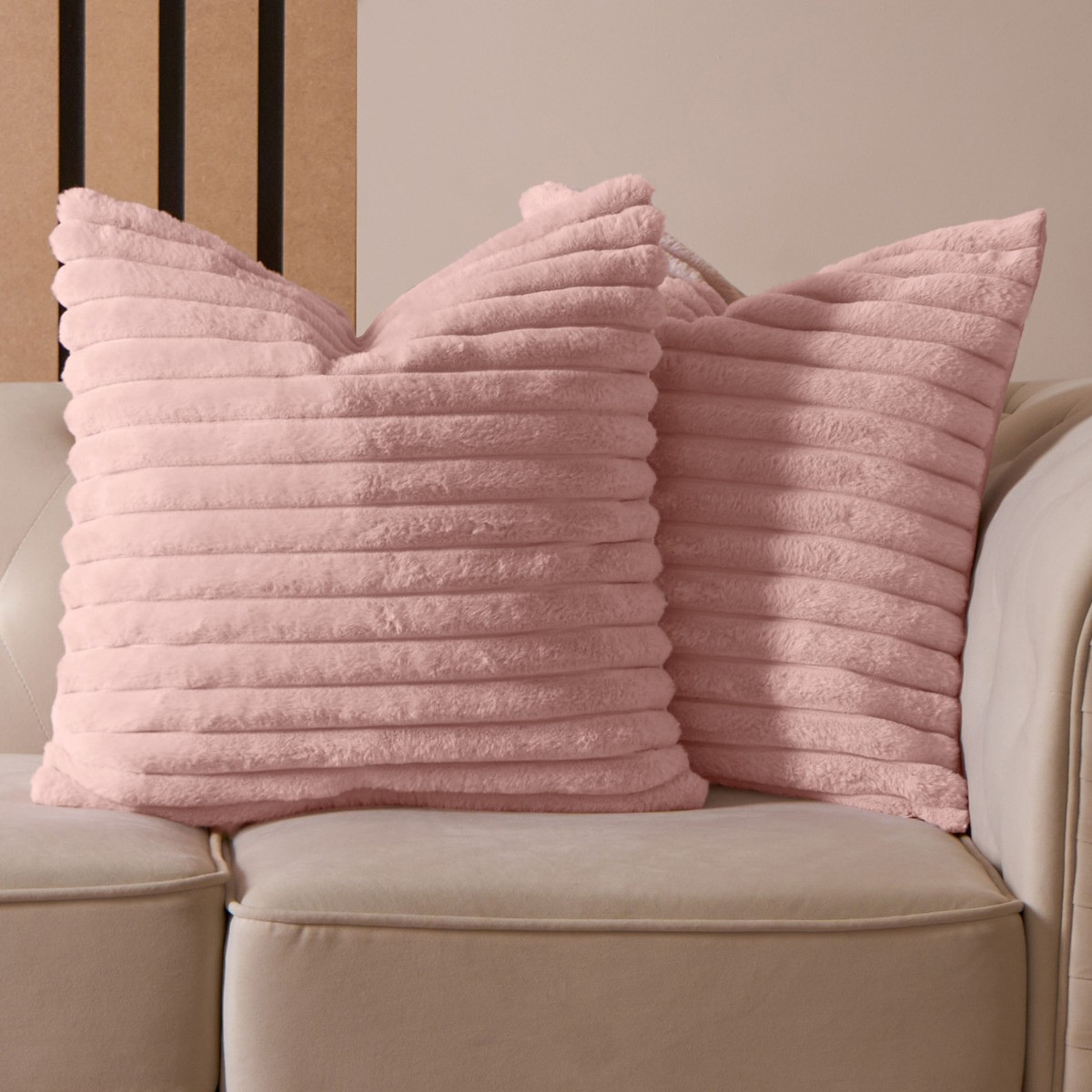 OHS Faux Fur Thick Ribbed Cushion Covers - Blush>