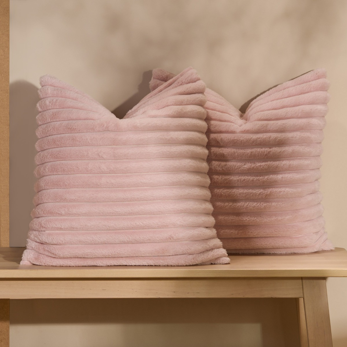 OHS Faux Fur Thick Ribbed Cushion Covers - Blush>