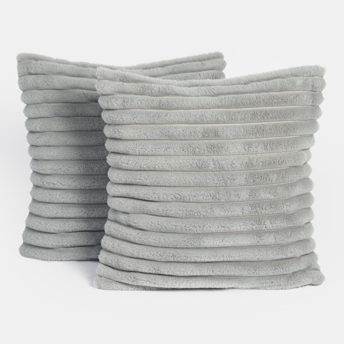 OHS Faux Fur Thick Ribbed Cushion Covers - Grey>