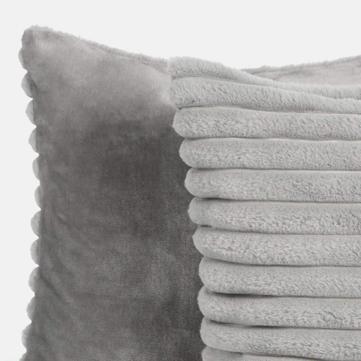 OHS Faux Fur Thick Ribbed Cushion Covers - Grey>