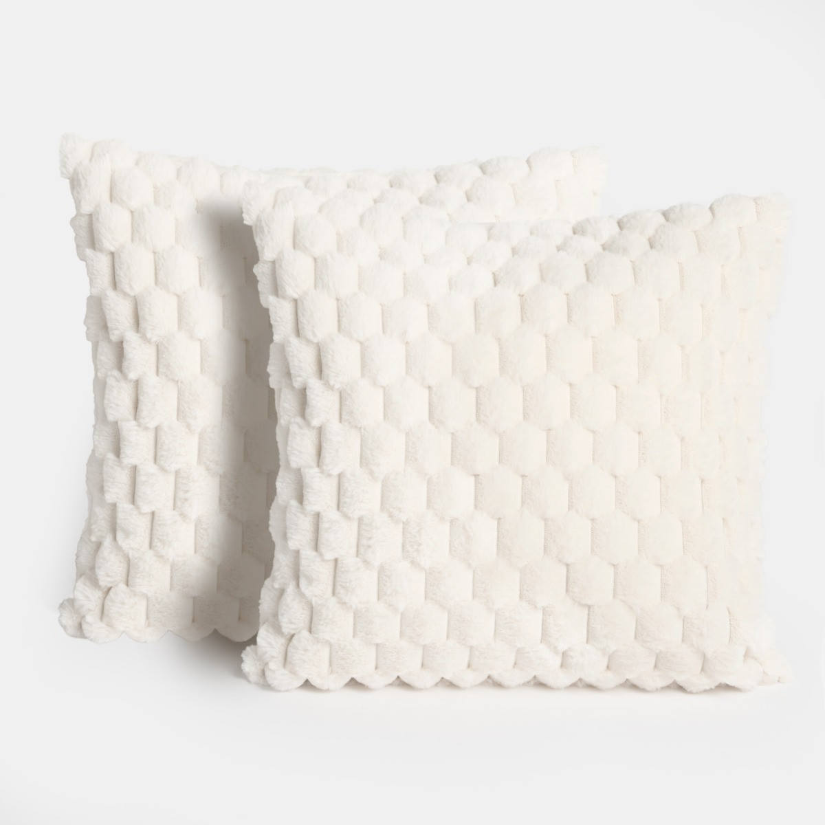 OHS Thick Faux Fur Waffle Cushion Covers - Cream>