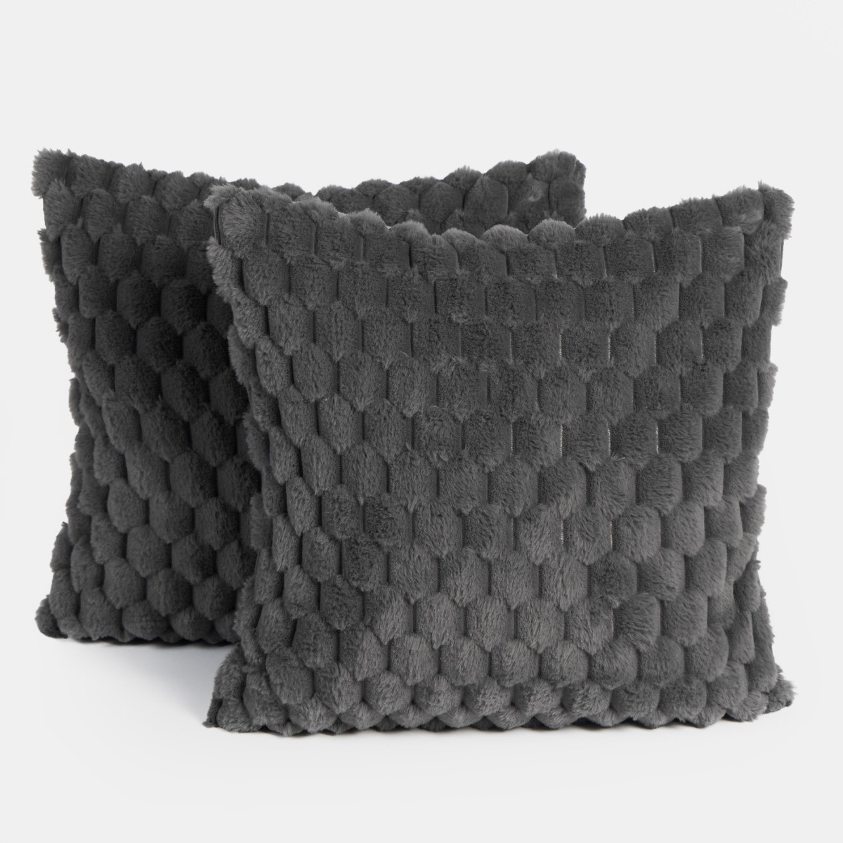 OHS Thick Faux Fur Waffle Cushion Covers - Charcoal>