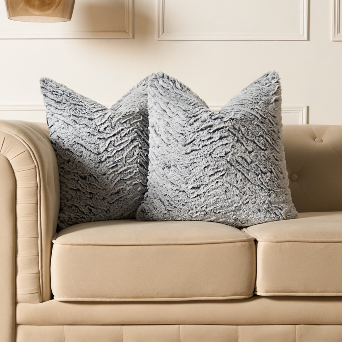 OHS Faux Fur Two Tone Cushion Covers - Grey>