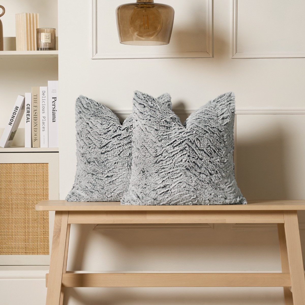 OHS Faux Fur Two Tone Cushion Covers - Grey>