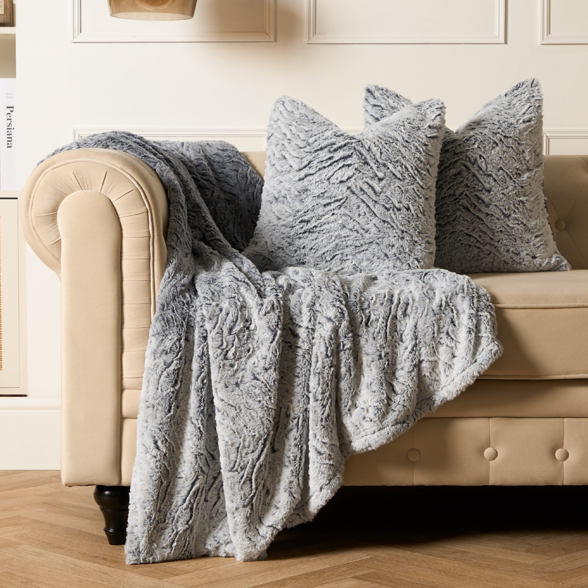 OHS Faux Fur Two Tone Cushion Covers - Grey>