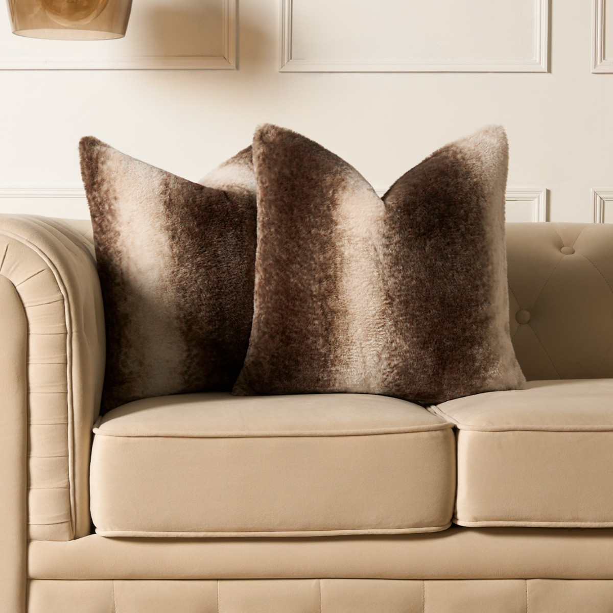 OHS Stripe Faux Fur Cushion Covers - Brown>